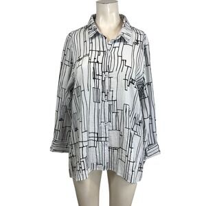 HABITAT - WOMEN'S MEDIUM - WHITE LONG SLEEVE BUTTON COLLARED RAYON BLEND TUNIC T
